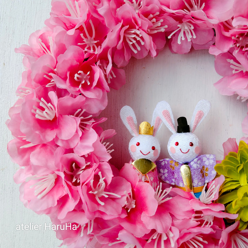 ひな祭りリース 桃の花とお雛様アートフラワーリース リース おはな