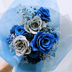 プリザーブドフラワー緑の薔薇9輪とかすみ草の花束 プリザーブド