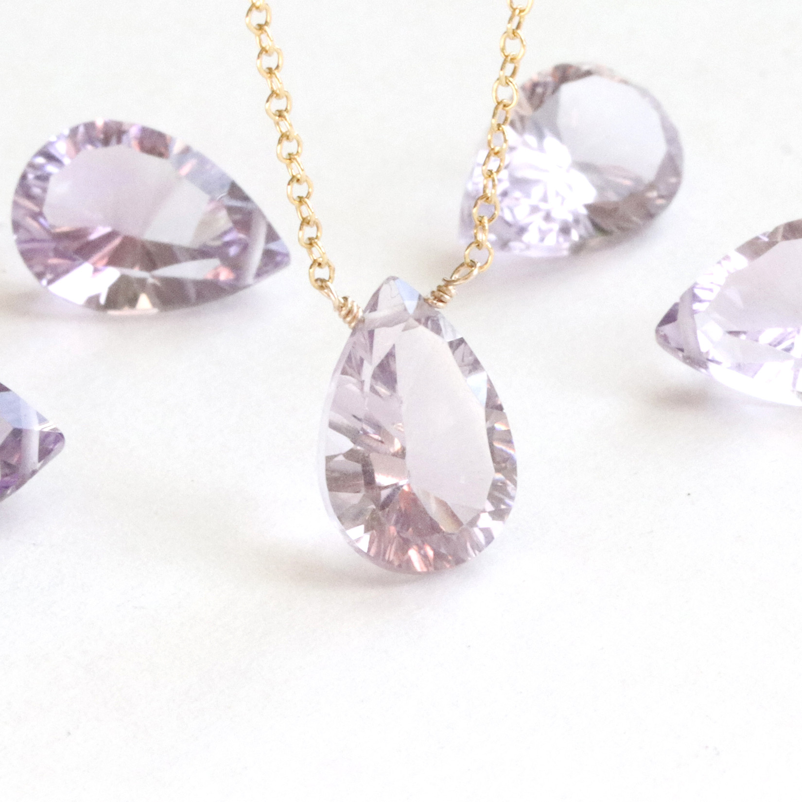 2月誕生石◆ 宝石質ピンクアメジスト 天然石 コンケーブカット 14Kgfネックレス アレルギー対応