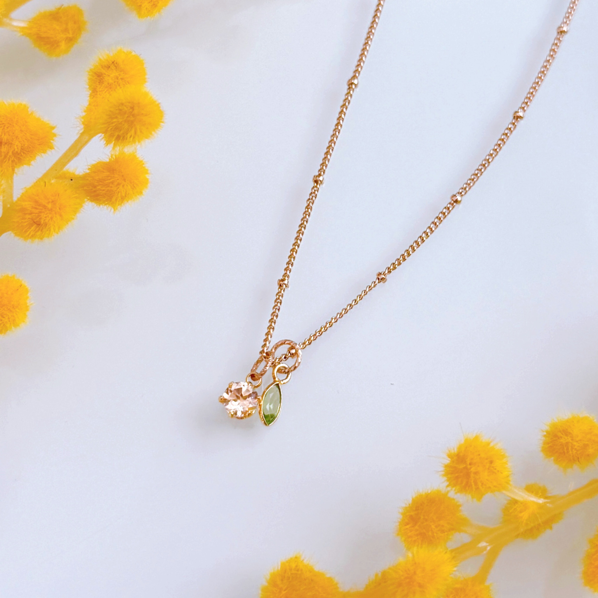 【4wayで大活躍】ミモザカラー セット 14kgf ネックレス シトリン ペリドット 春色 金属アレルギー対応 ギフト