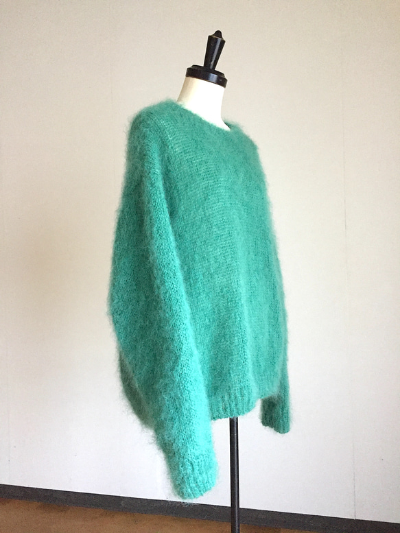 ふわふわ 大きめ　エメラルドグリーン モヘア（ウール）100%　　 2枚目の画像