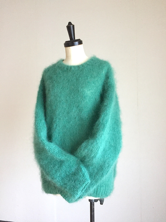 ふわふわ 大きめ　エメラルドグリーン モヘア（ウール）100%　　 4枚目の画像