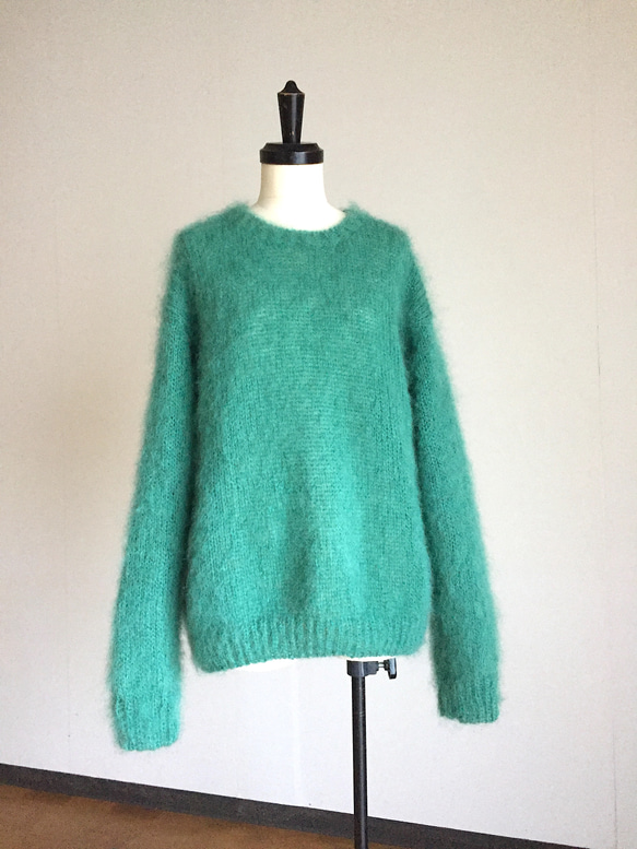 ふわふわ 大きめ　エメラルドグリーン モヘア（ウール）100%　　 1枚目の画像