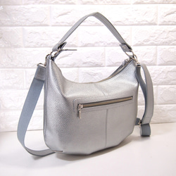 ★ハンドメイド★日本製★ソフト・本革★２ＷＡＹショルダーバッグ★シルバー色★コロンとしたスタイル★超軽量★ 13枚目の画像