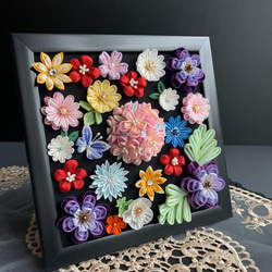 つまみ細工の額飾り プチギフト フラワーフレーム お花の写真立て 結婚