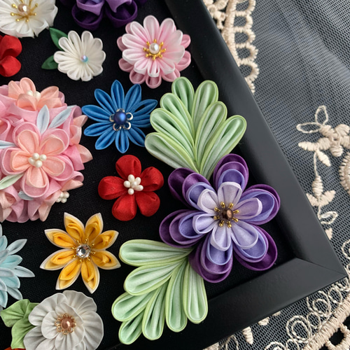 つまみ細工の額飾り プチギフト フラワーフレーム お花の写真立て 結婚