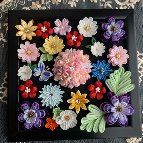 つまみ細工の額飾り プチギフト フラワーフレーム お花の写真立て 結婚