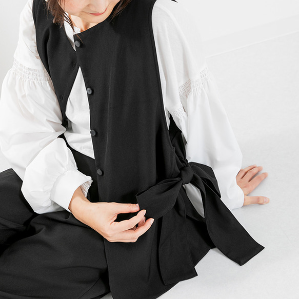 【全３色】洗えるセレモニーベスト サイドリボン ノーカラーAラインベスト 25038 1枚目の画像