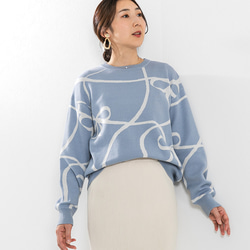 【全３色】これからの時期にオススメ！蒸れにくい綿混ニット 線描きリボン柄 25020 3枚目の画像