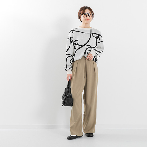 【全３色】これからの時期にオススメ！蒸れにくい綿混ニット 線描きリボン柄 25020 2枚目の画像