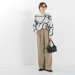 【全３色】これからの時期にオススメ！蒸れにくい綿混ニット 線描きリボン柄 25020 7枚目の画像