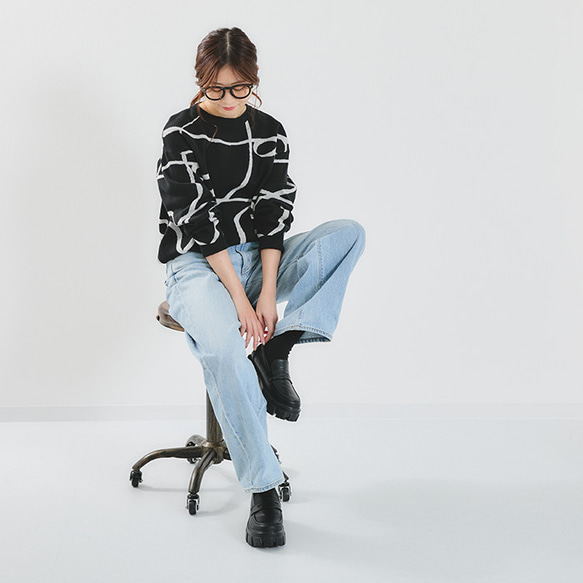 【全３色】これからの時期にオススメ！蒸れにくい綿混ニット 線描きリボン柄 25020 18枚目の画像