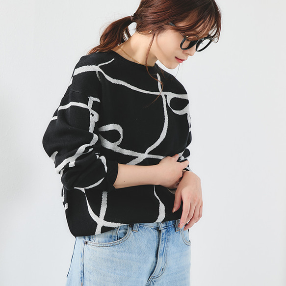 【全３色】これからの時期にオススメ！蒸れにくい綿混ニット 線描きリボン柄 25020 4枚目の画像