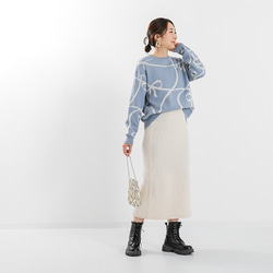 【全３色】これからの時期にオススメ！蒸れにくい綿混ニット 線描きリボン柄 25020 15枚目の画像