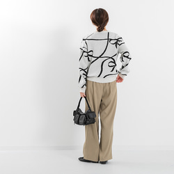 【全３色】これからの時期にオススメ！蒸れにくい綿混ニット 線描きリボン柄 25020 9枚目の画像