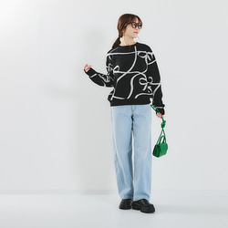 【全３色】これからの時期にオススメ！蒸れにくい綿混ニット 線描きリボン柄 25020 17枚目の画像