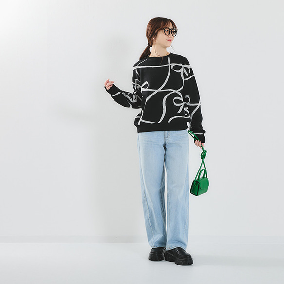 【全３色】これからの時期にオススメ！蒸れにくい綿混ニット 線描きリボン柄 25020 17枚目の画像