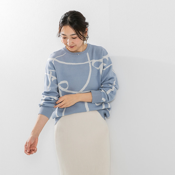 【全３色】これからの時期にオススメ！蒸れにくい綿混ニット 線描きリボン柄 25020 12枚目の画像