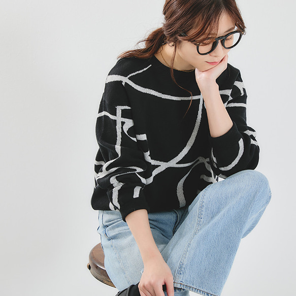 【全３色】これからの時期にオススメ！蒸れにくい綿混ニット 線描きリボン柄 25020 19枚目の画像