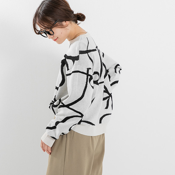 【全３色】これからの時期にオススメ！蒸れにくい綿混ニット 線描きリボン柄 25020 10枚目の画像