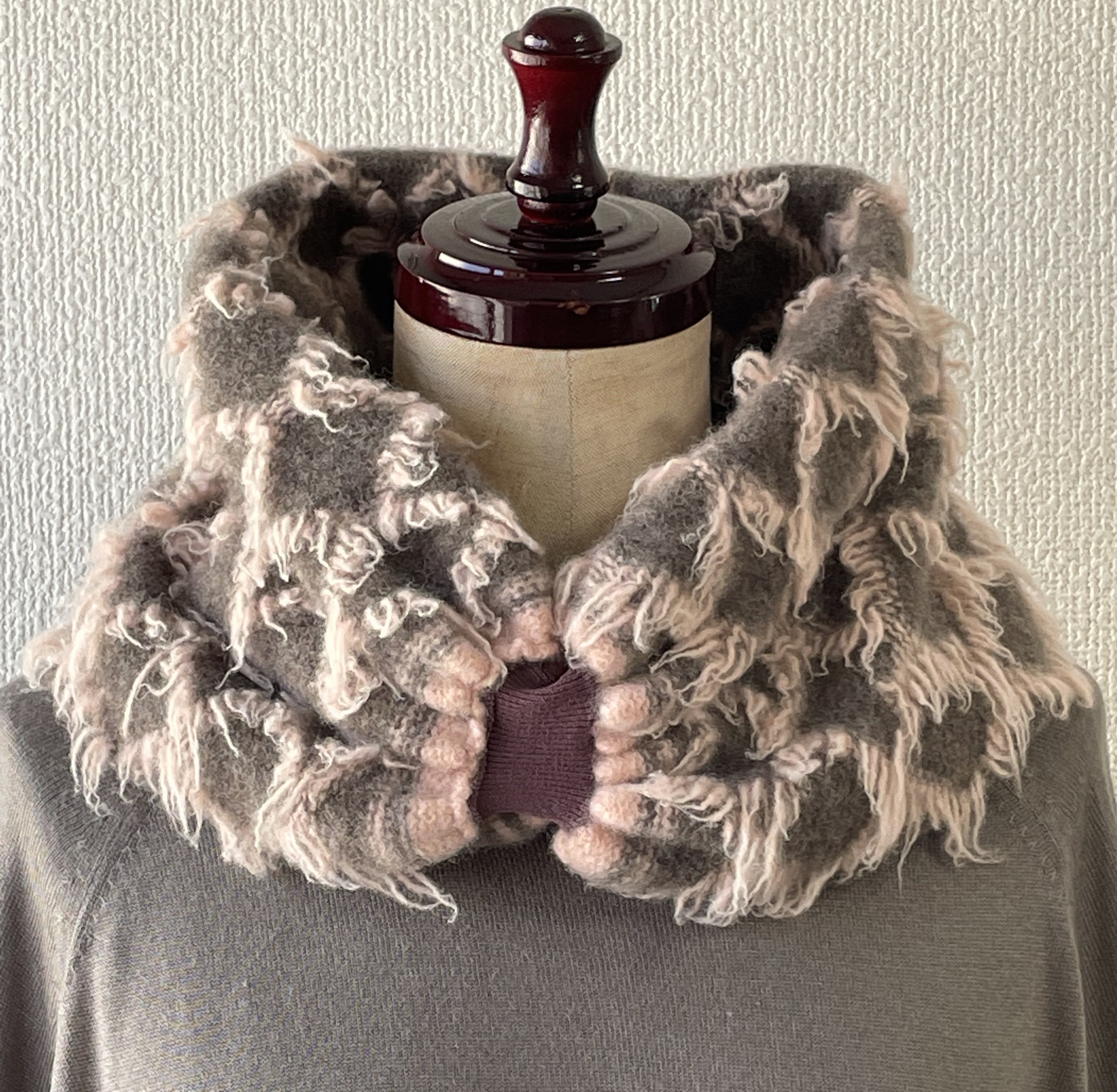 【SALE】シャギーネックウォーマー★モカ×サーモンピンク限定セール