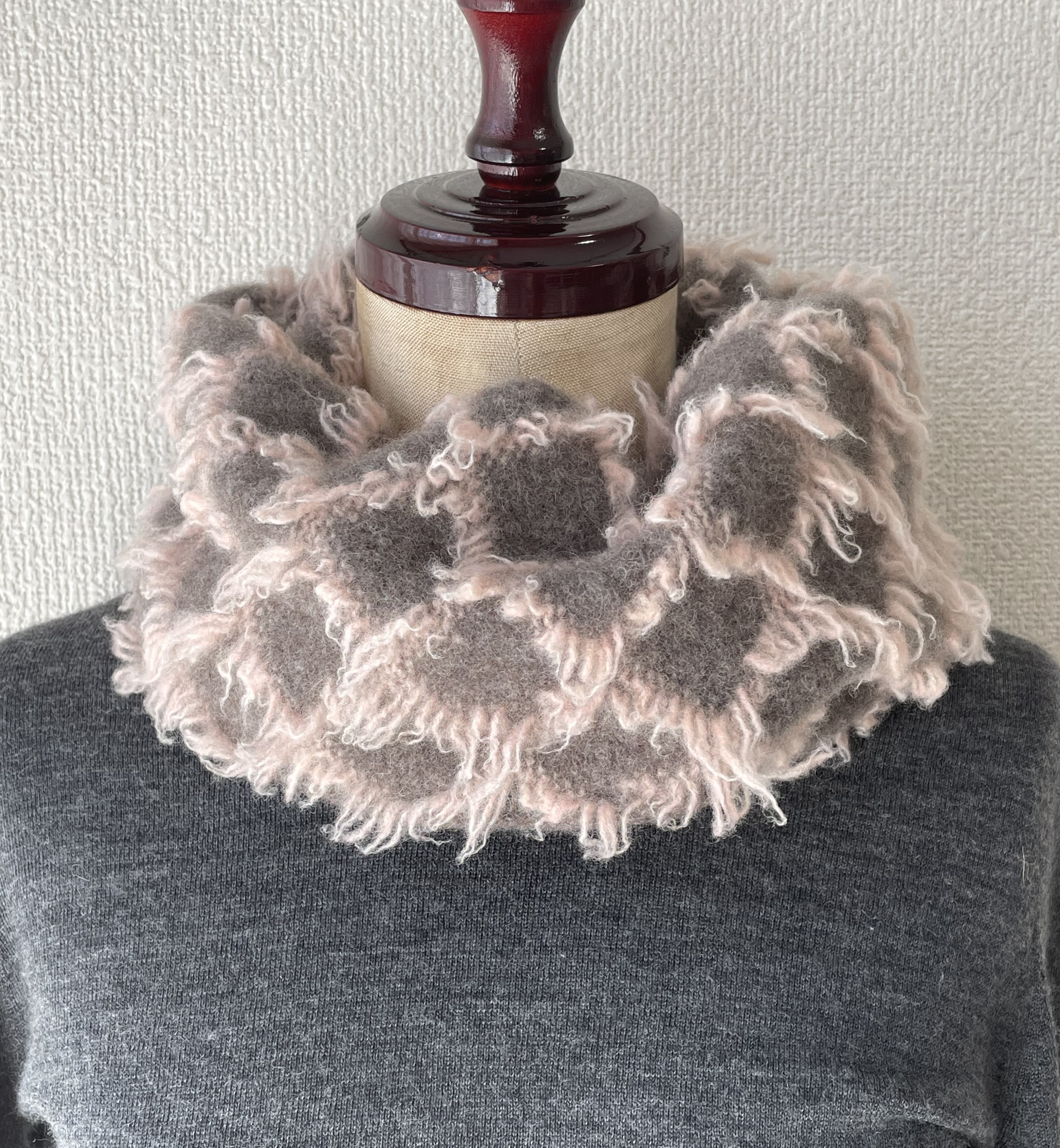 【SALE】シャギーネックウォーマー★モカ×サーモンピンク限定セール