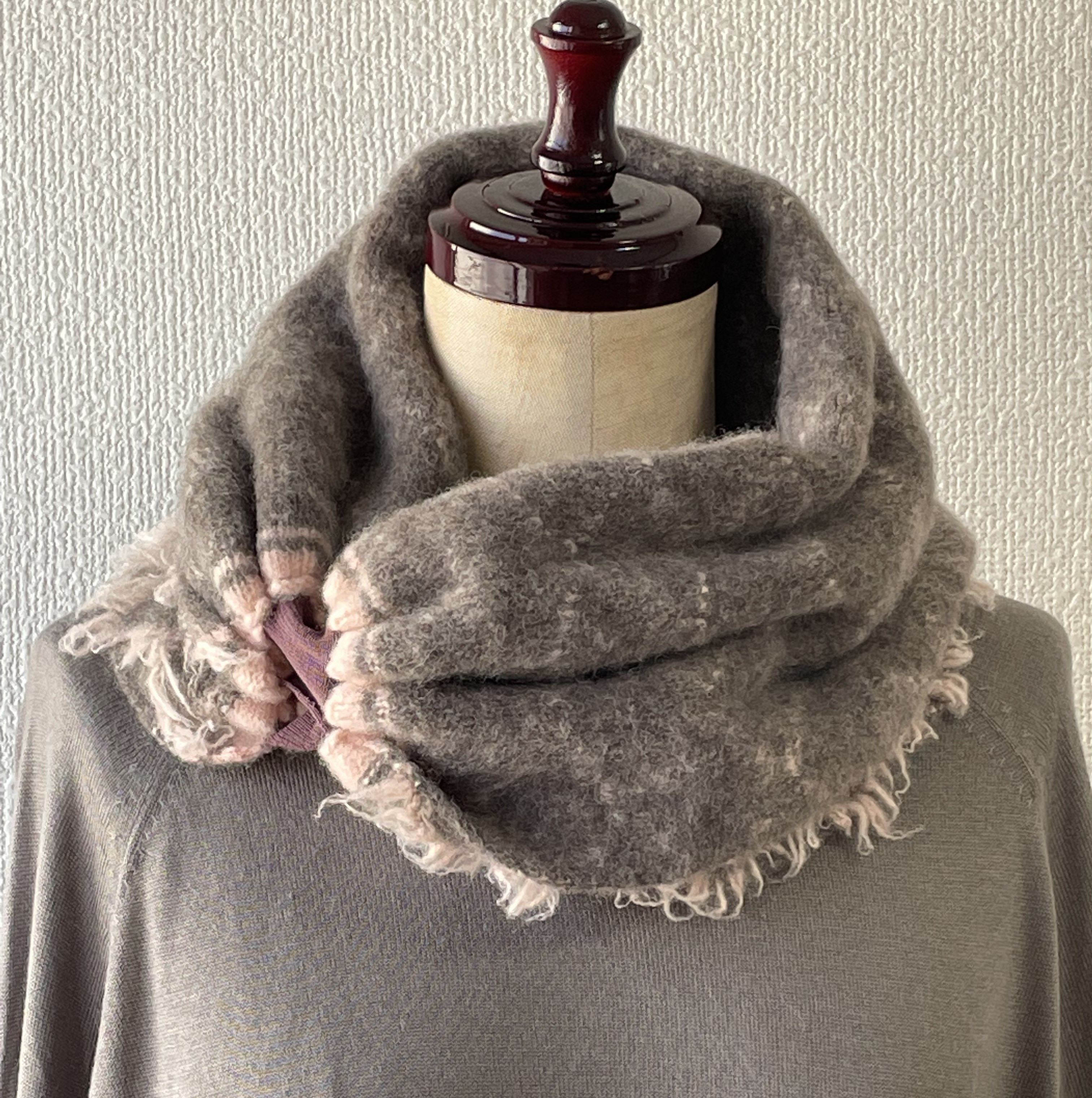 【SALE】シャギーネックウォーマー★モカ×サーモンピンク限定セール