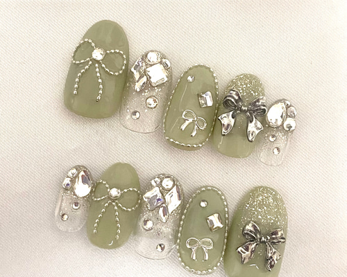 つぅ グリーンマグネットリボンネイルチップ 165280acd50c05805485bb486e97fa