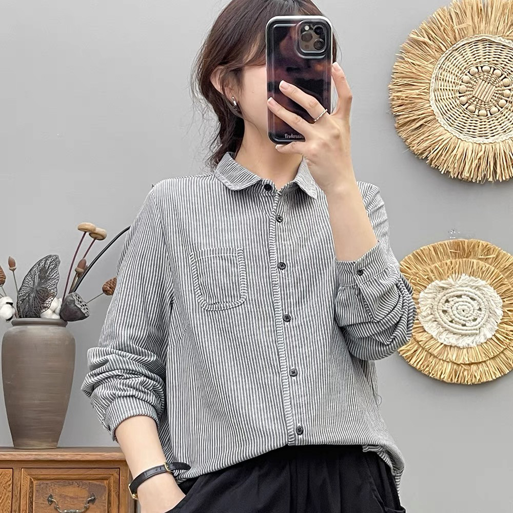 春・シャツ・コットン100%・トップス・吸汗速乾・秋