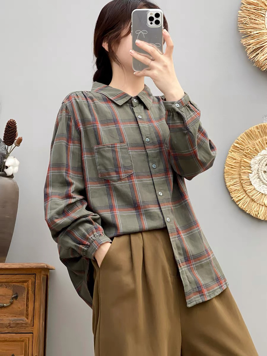 春・シャツ・コットン100%・トップス・吸汗速乾・秋