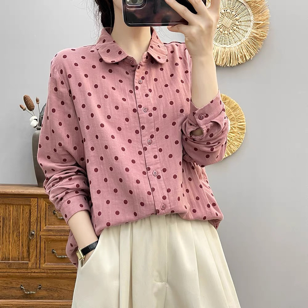 春・シャツ・コットン100%・トップス・吸汗速乾・秋