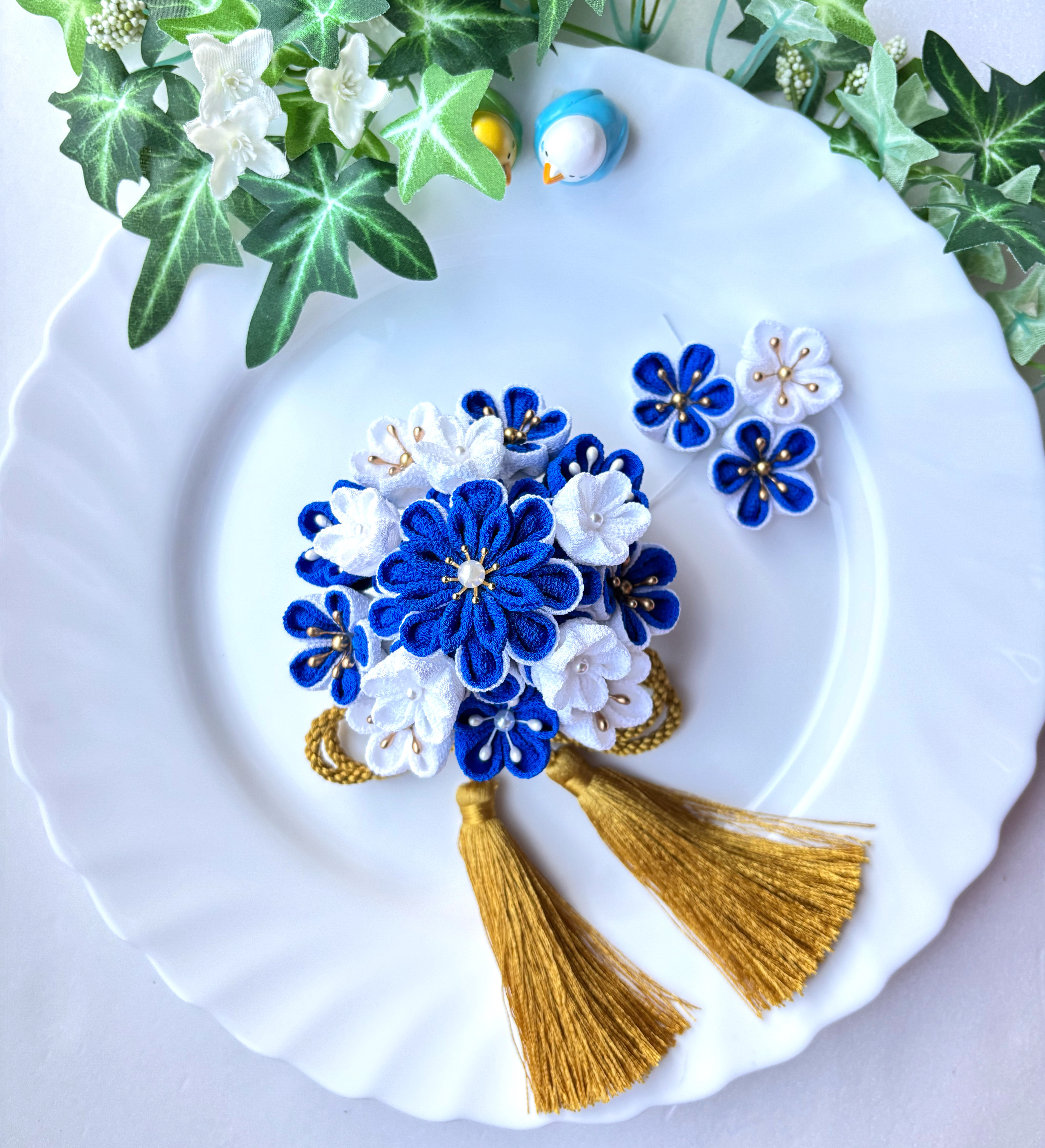 再販 つまみ細工 髪飾りセット 結婚式 成人式 卒業式 着物 ピック 青 ブルー