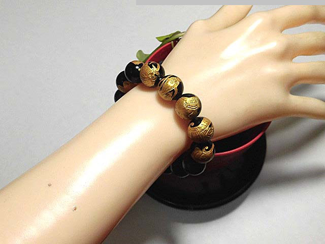 天然石 オニキス七福神+ラピスラズリブレスレット 内周17.3cm 　　250720072