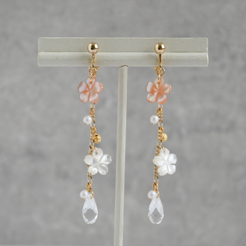 桜 ピアス イヤリング パール クリスタル 春 お花見 入学式 フォーマル