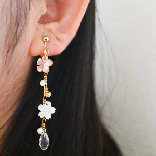 桜 ピアス イヤリング パール クリスタル 春 お花見 入学式 フォーマル
