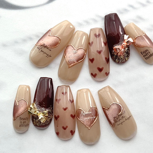 No.3大人可愛い バレンタインネイル チョコレートカラー くすみ