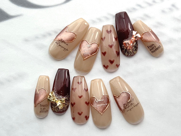 No.3大人可愛い バレンタインネイル チョコレートカラー くすみ