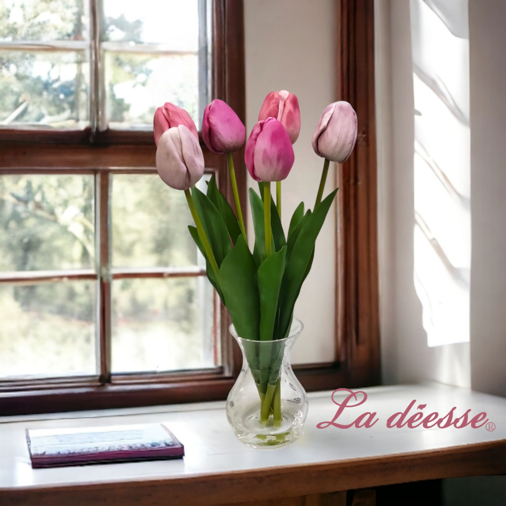 春を呼ぶこむピンクグラデーションチューリップ ウォーターアレンジ綺麗に咲き続ける【Creema限定】