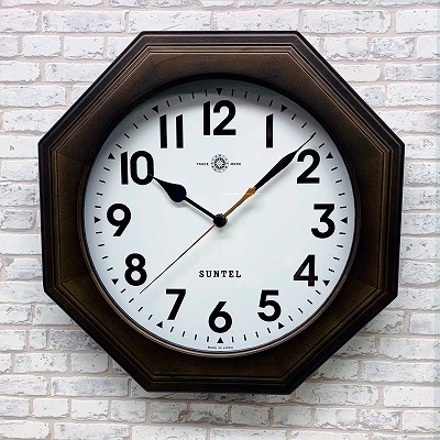 天然木使用　シンプル8角形時計（アラビア）ライトブラック QL731A　（電波時計への変更可）