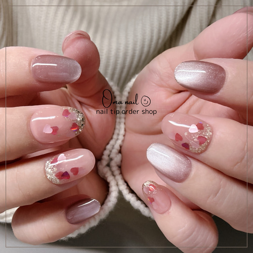 再販【ネイルチップ受注生産】ハートホロ×マグネットネイル ネイル