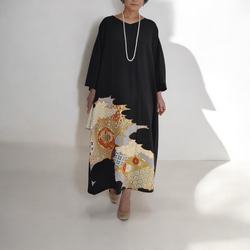 XL,黒留袖リメイクドレス – 日本伝統柄の豪華な一点物（正絹