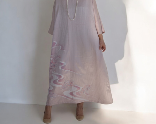 XL ,訪問着リメイク ワンピース ,和柄 正絹 シルク 着物リメイク