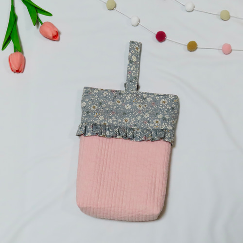 小花柄フリル付きヌビレッスンバッグ　ピンク ☆送料無料☆上品可愛い♡花柄♡フリルつき♡ヌビレッスンバッグ