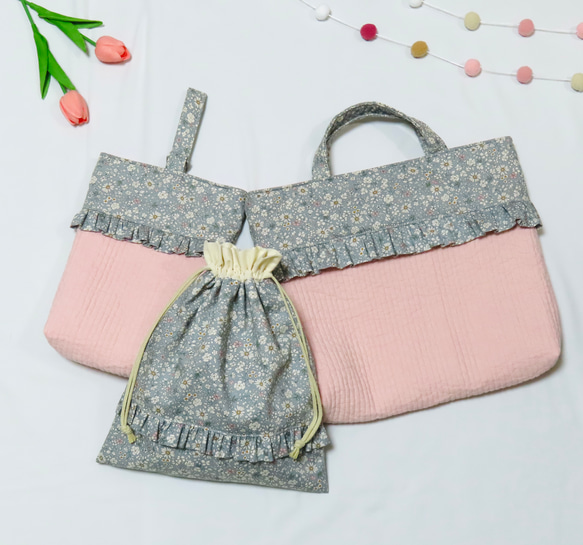 ☆送料無料☆上品可愛い♡花柄♡フリルつき♡ヌビレッスンバッグ