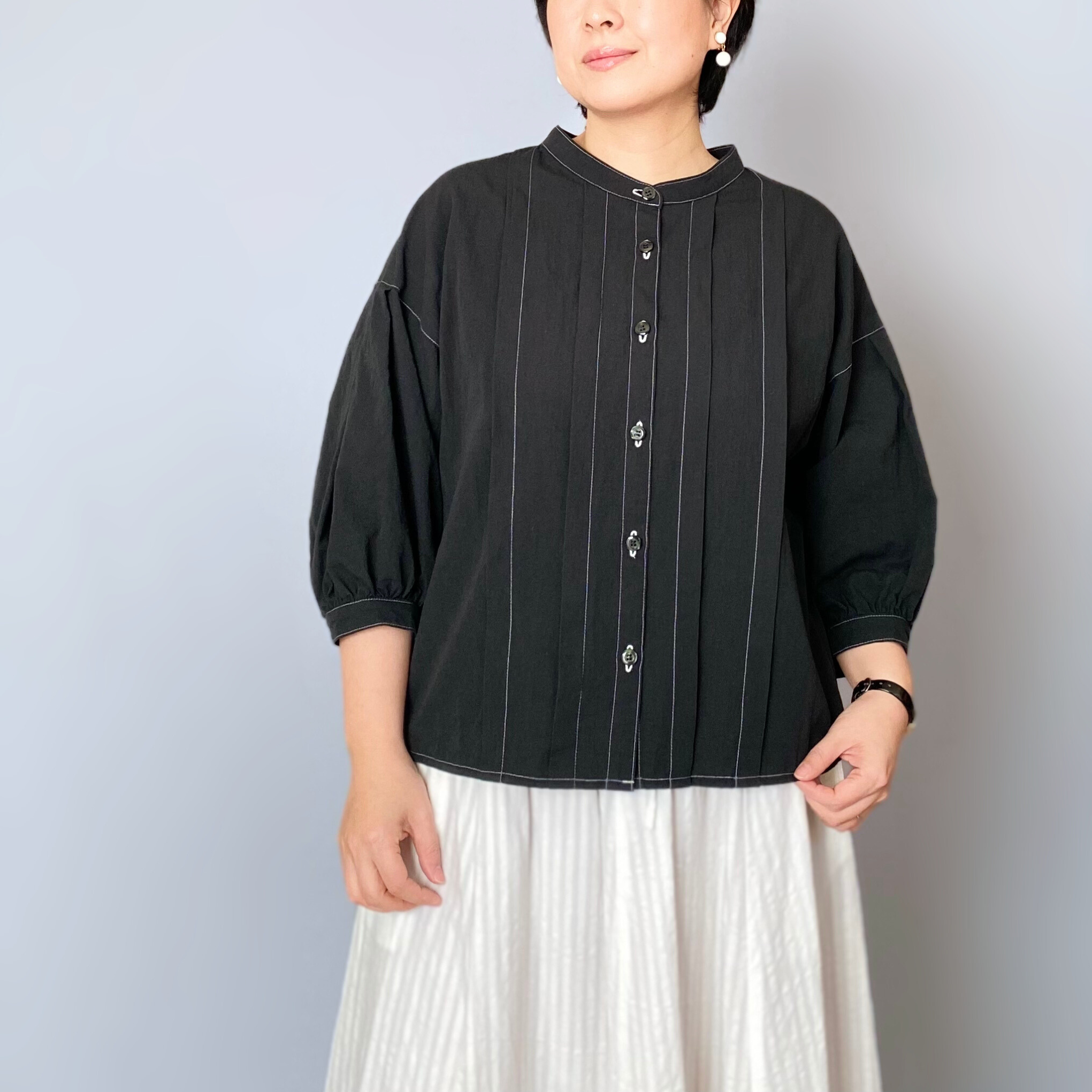 house 黒 麻 Aya タック リネン100% cotton ブラウス