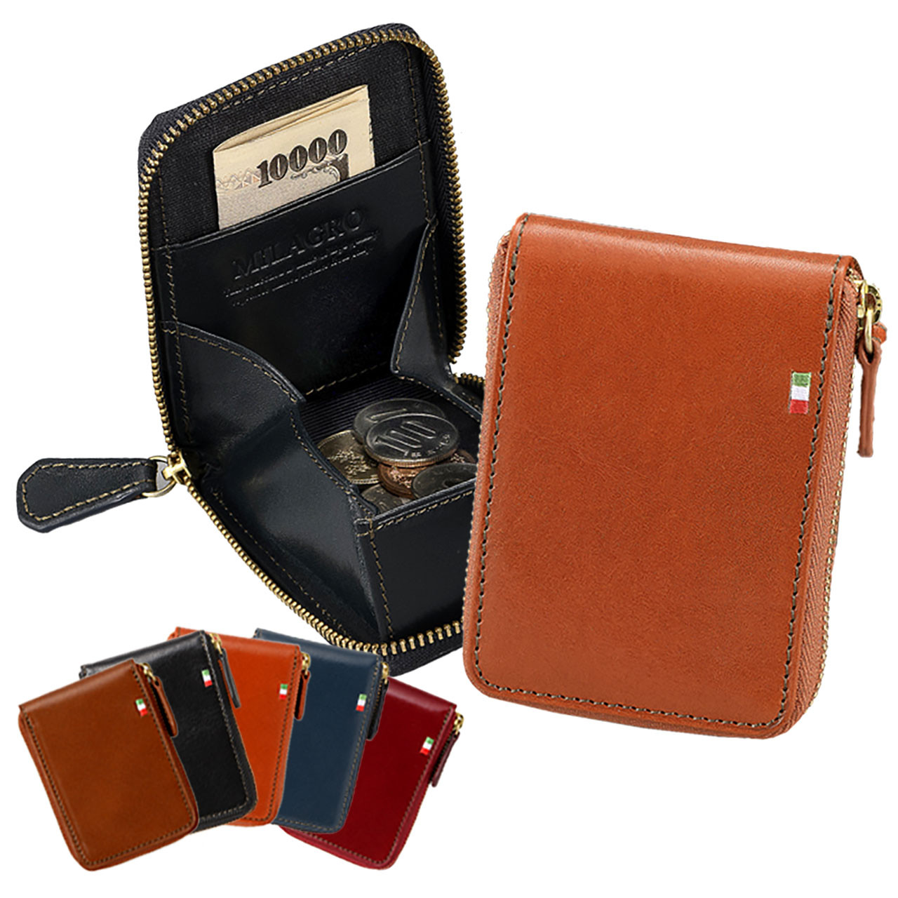 ミラグロ イタリアンレザー・ラウンドジップボックスコインケース 箱型 縦型 スリム MILAGRO [CA-S-515]