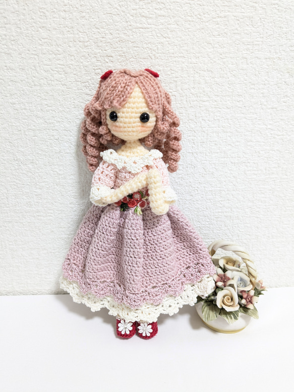 ✿〈受注制作〉ツインテールピンクドレスの女の子 着せ替えあみぐるみ