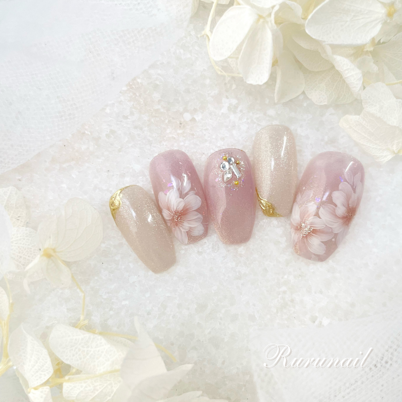 ネイルチップ/ピンクマグネット/フラワー/シンプル/キレイめ/283