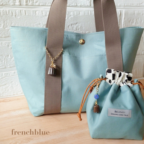 アランニット風ミニ巾着袋 フェイクレザー取っ手付き ワックスコード