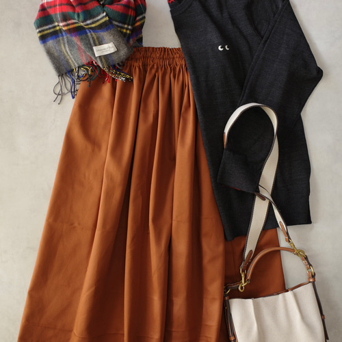 チノギャザースカート キャメルブラウン ロングスカート（マキシ丈